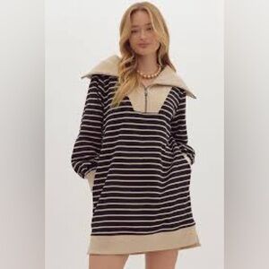 Entro Black and Cream Striped Pullover Dress